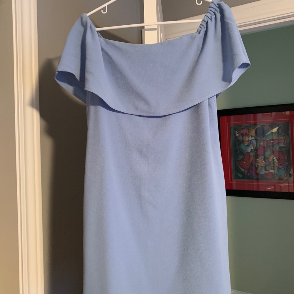 Blue off the shoulder mini dress